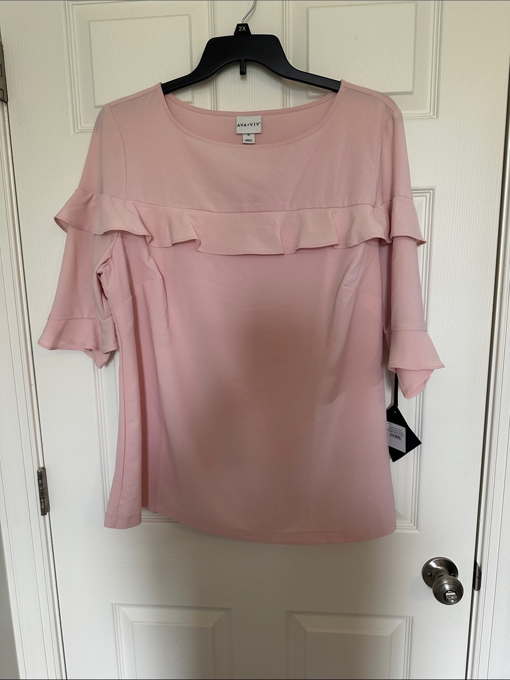 Ava & Viv Light Pink Ruffle-Trim Blouse
